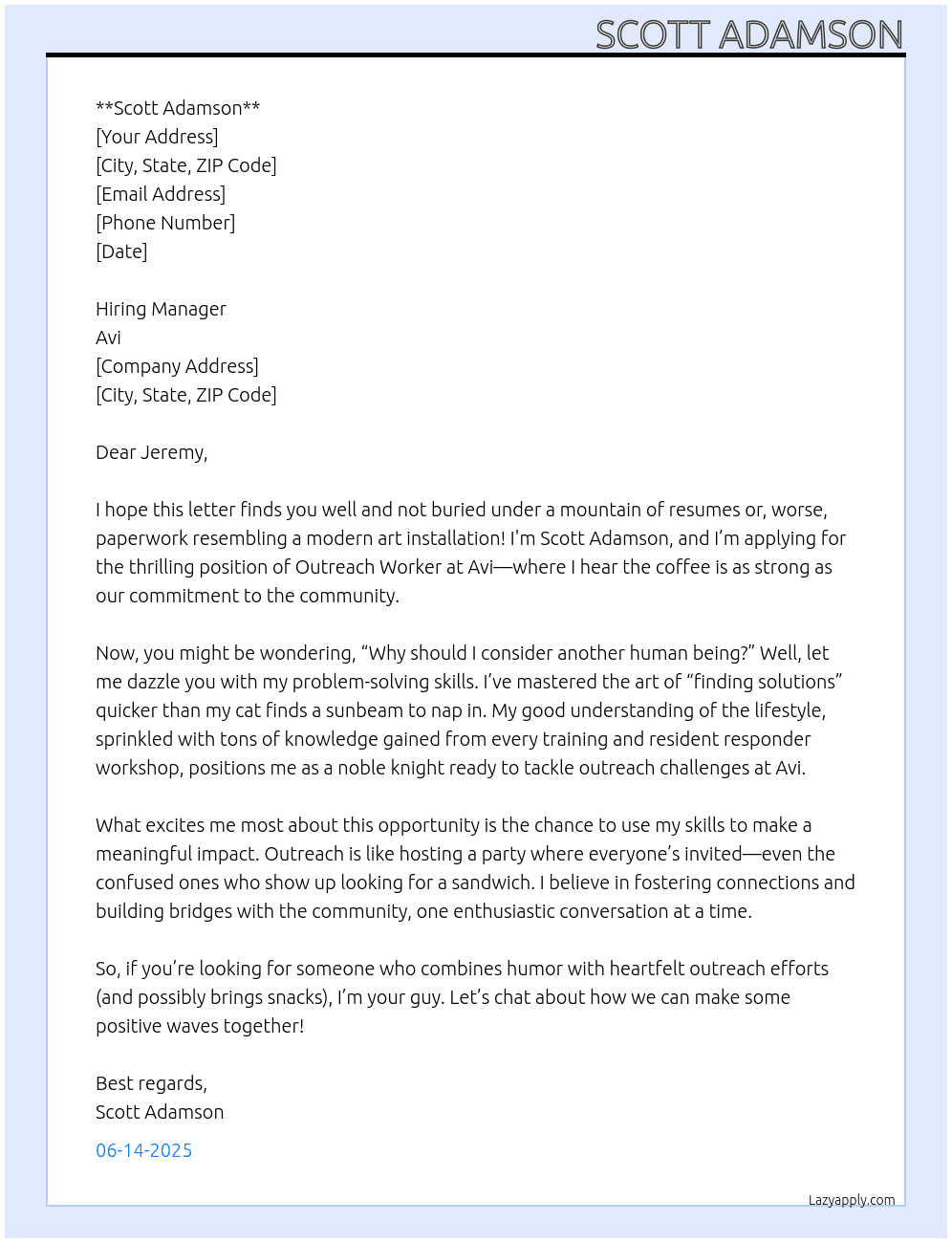Cover letter for out reach worker - LazyApply