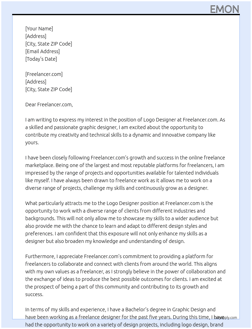 Logo design At freelancer.com Cover Letter
