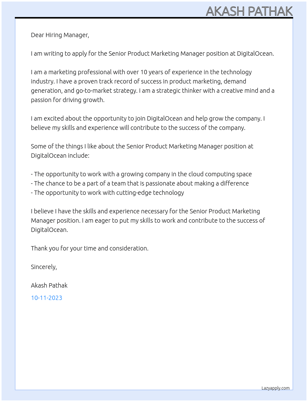 Senior Product Marketing Manager At Digital Ocean Cover Letter