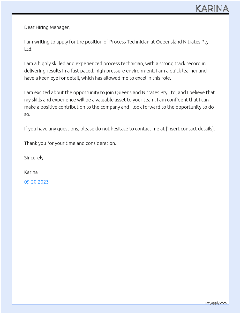 Process Technician At Queensland Nitrates Pty Ltd Cover Letter