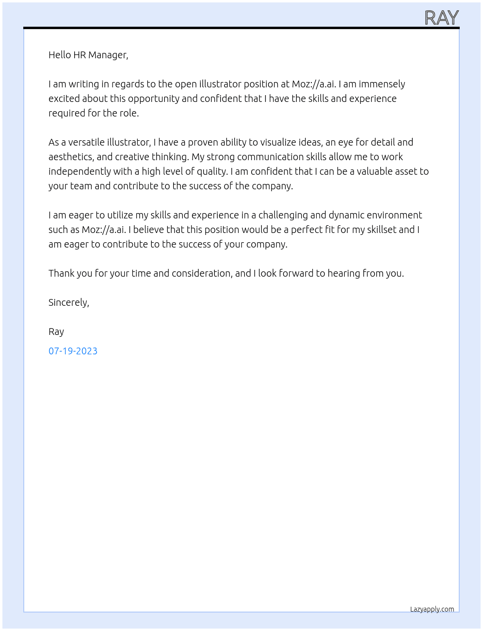 illustrator At Moz://a.ai Cover Letter