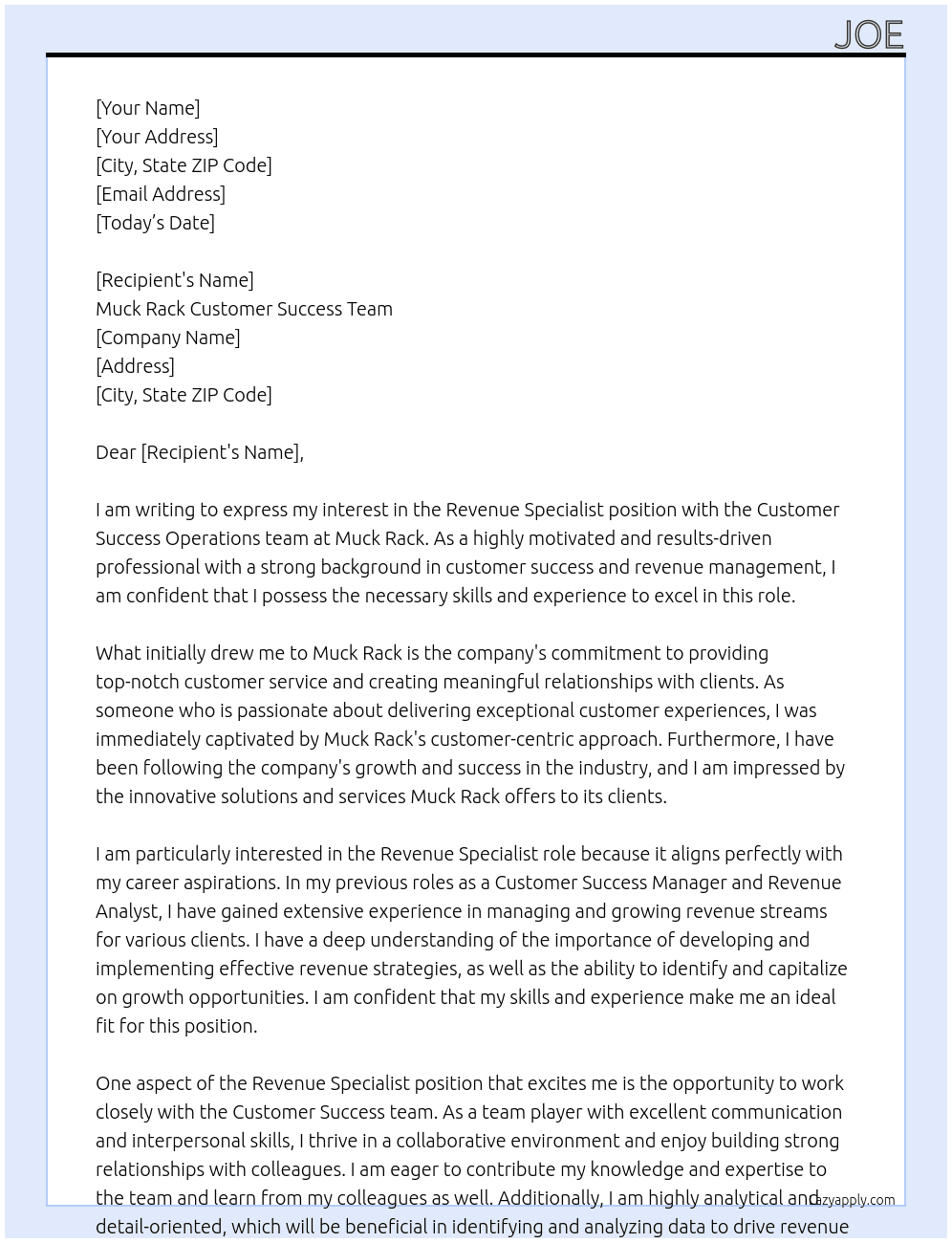 Revenue Specialist, Customer Success Operations At Muck Rack Cover Letter
