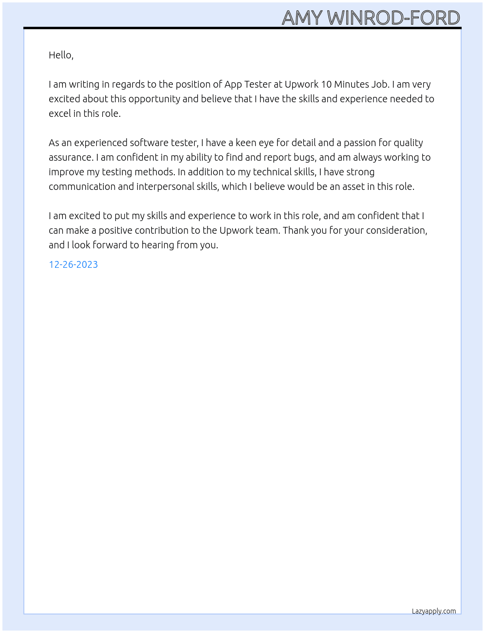 App Tester At Upwork 10 Minutes Job **Hiring Everyone** Great For New Freelancers Cover Letter