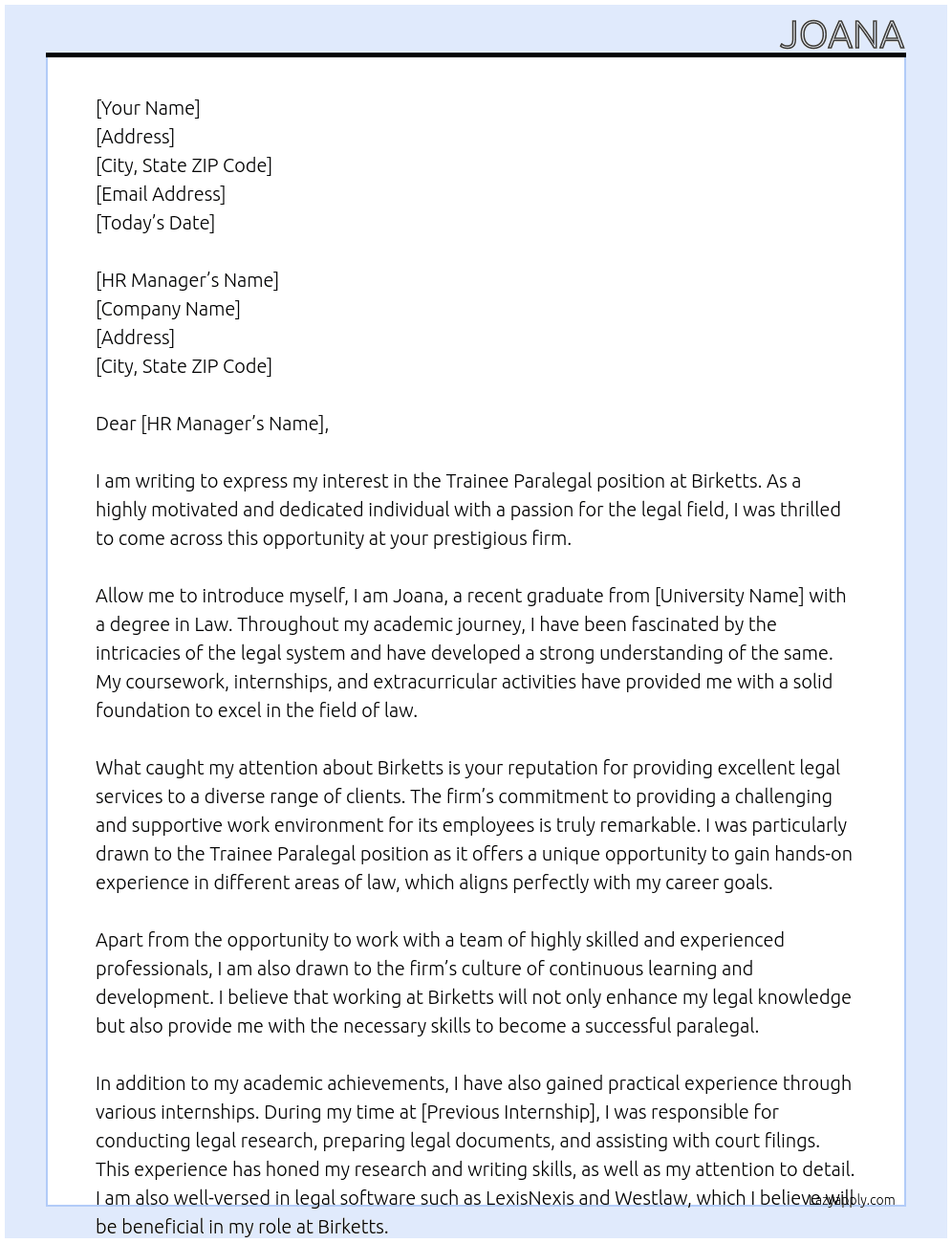 Trainee Paralegal At Birketts Cover Letter