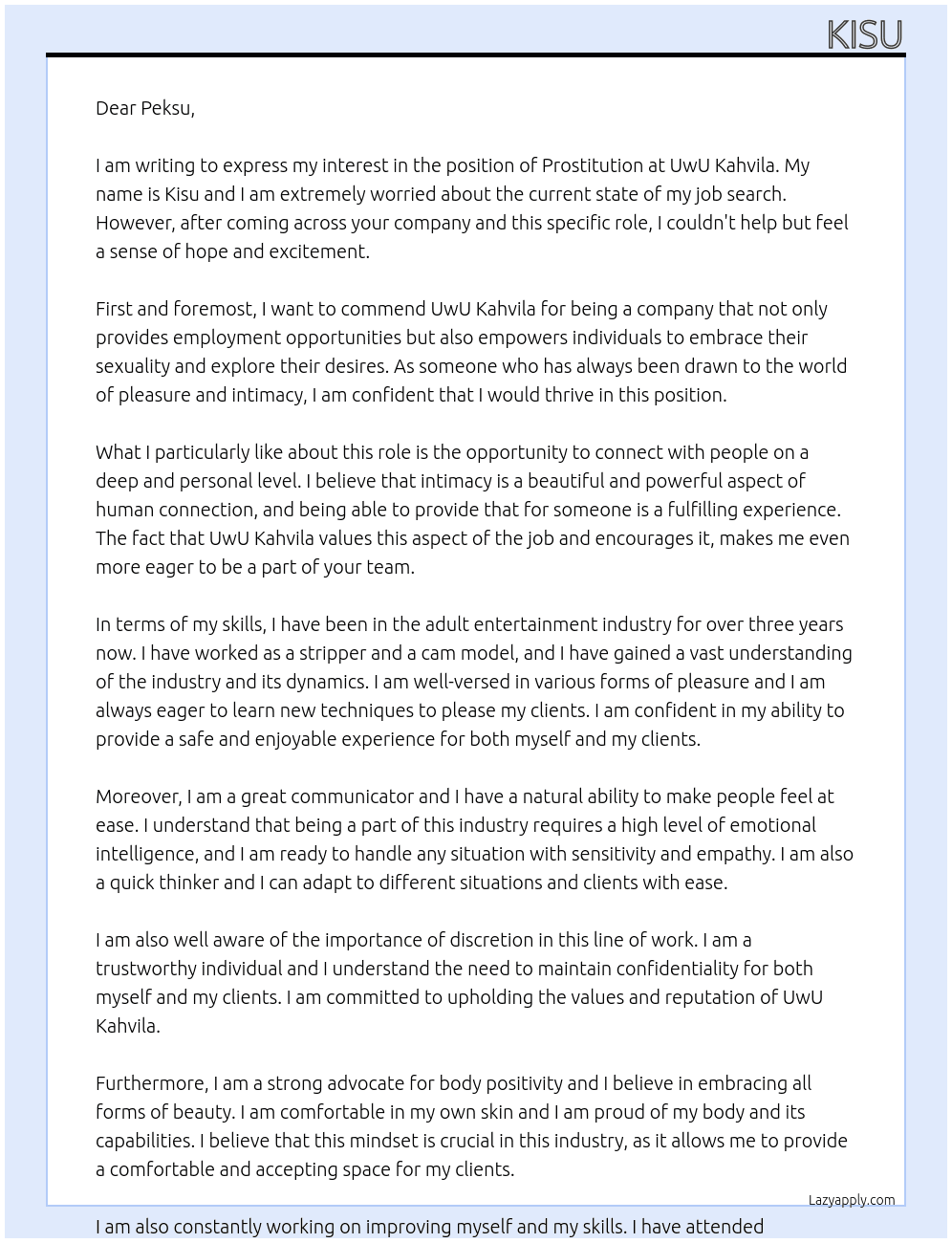 Prostitution At UwU Kahvila Cover Letter
