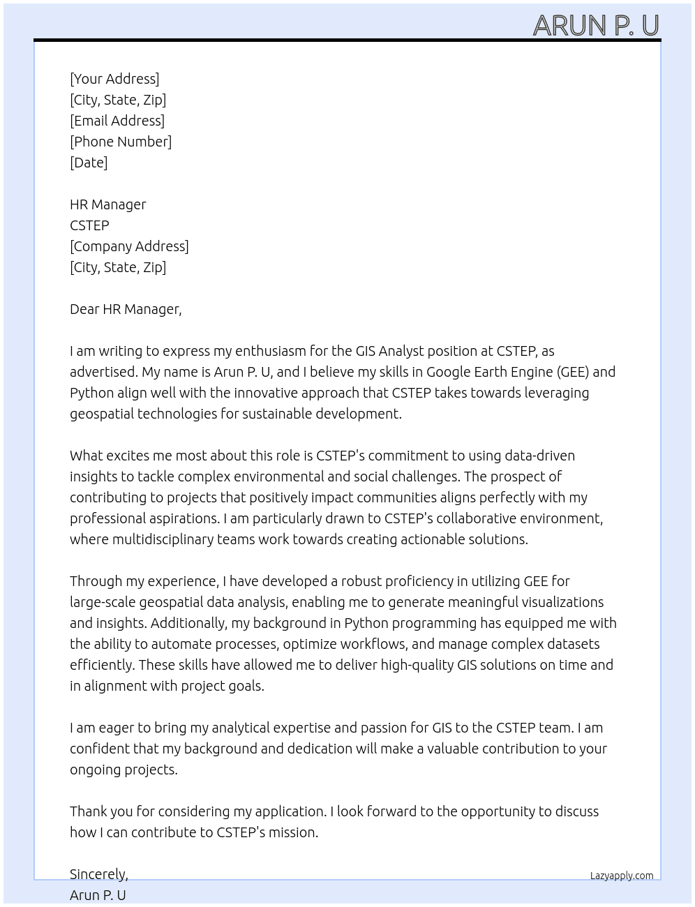 Cover letter for gis analyst - LazyApply