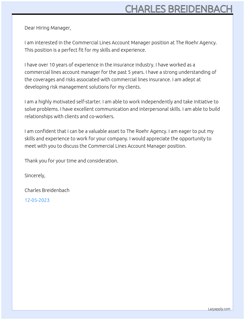 Cover letter for commercial lines account manager - LazyApply