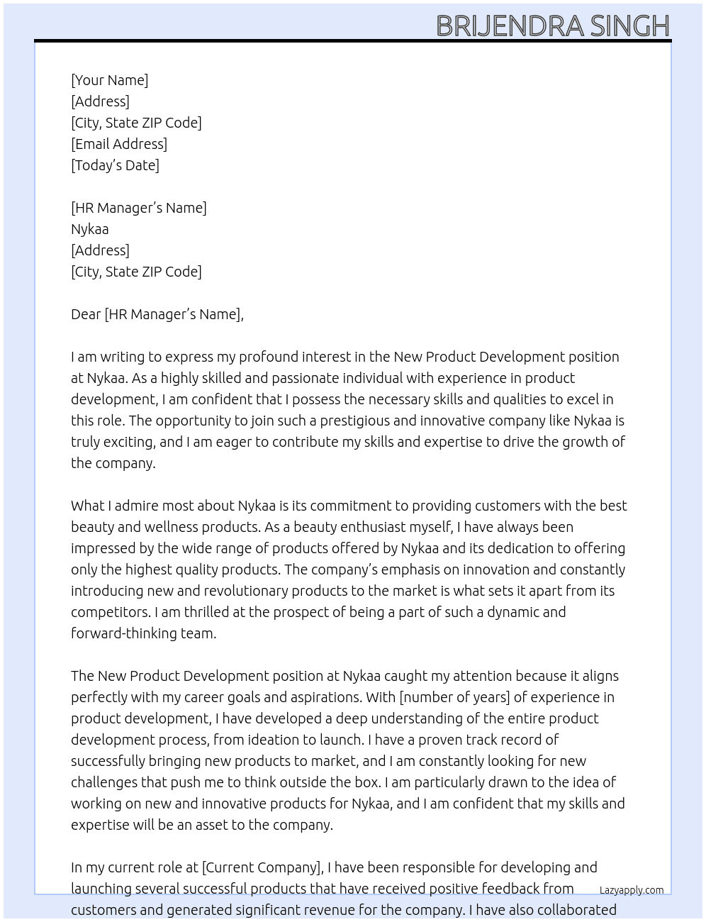 New Product Development At Nykaa  Cover Letter