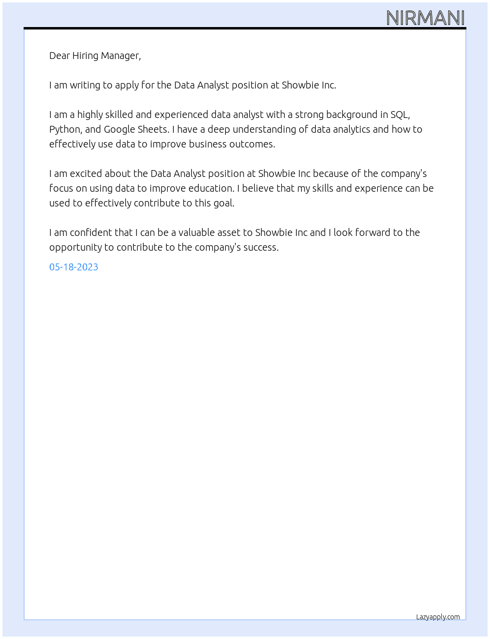 Data Analyst At Showbie Inc Cover Letter