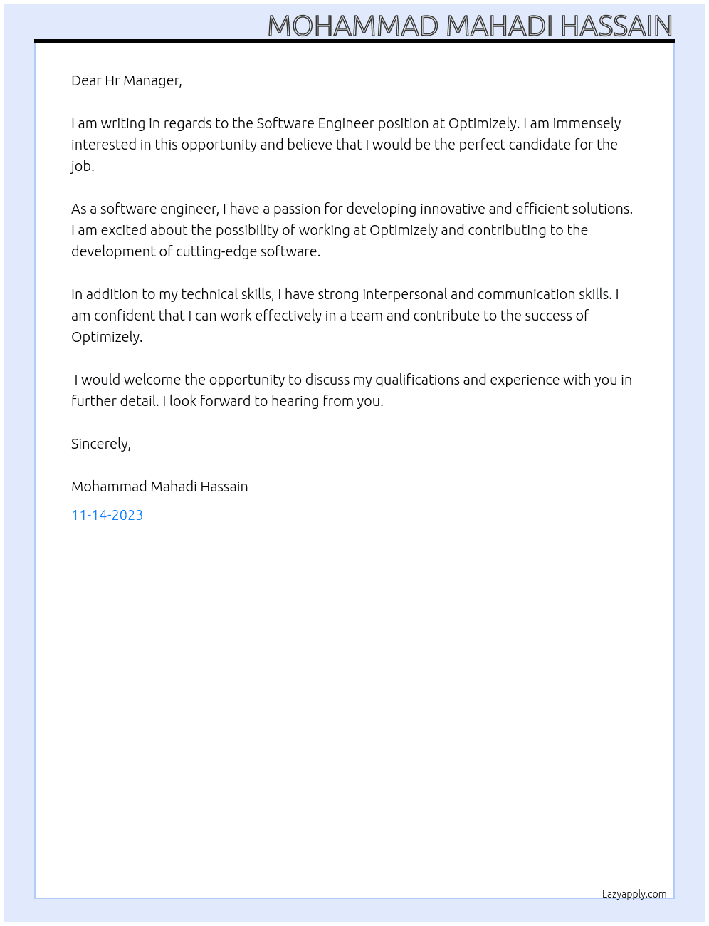 Software Engineer At Optimizely Cover Letter