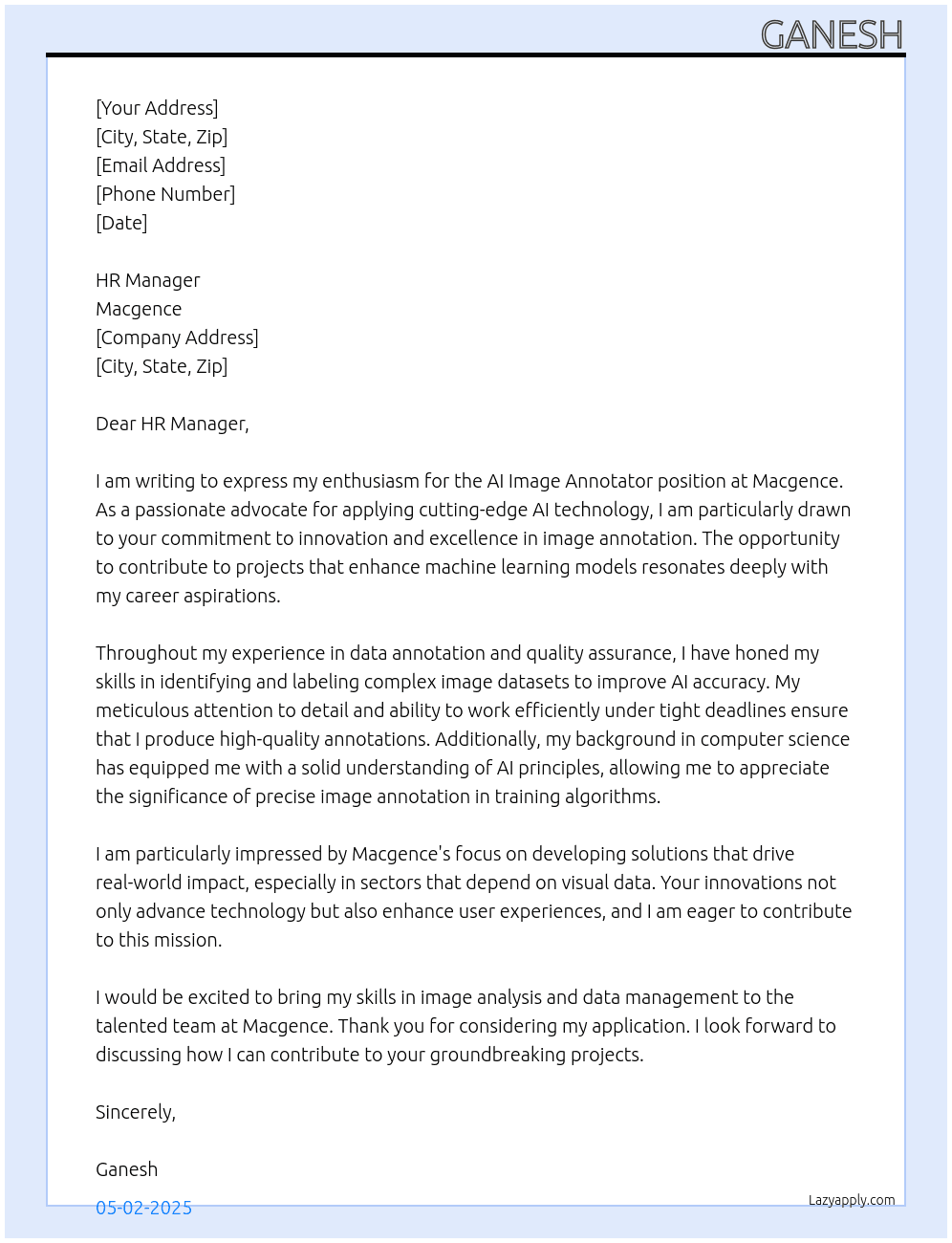 Cover letter for ai image anootator - LazyApply