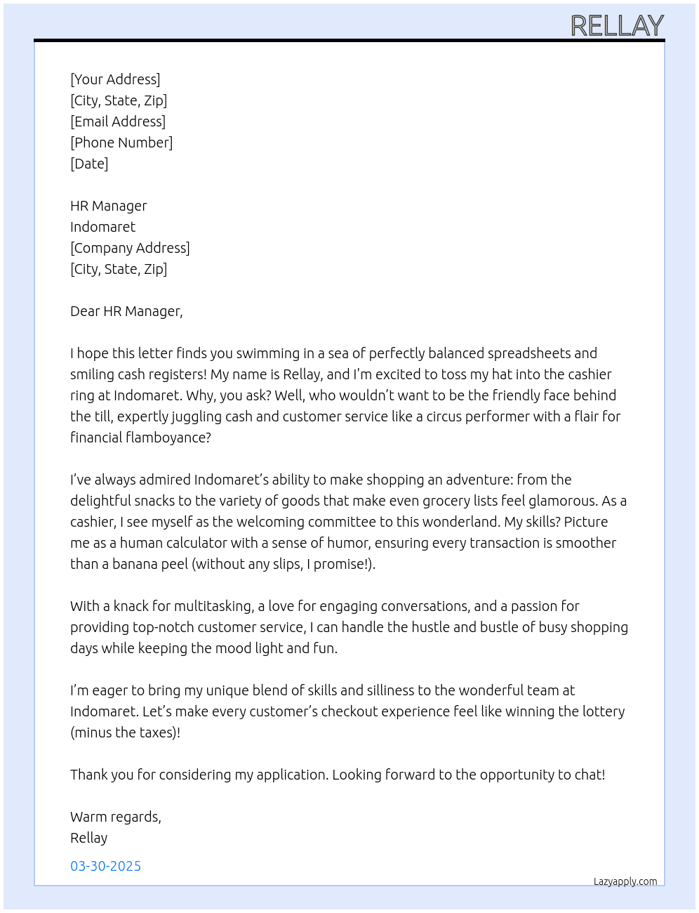 Cashier At Indomaret Cover Letter