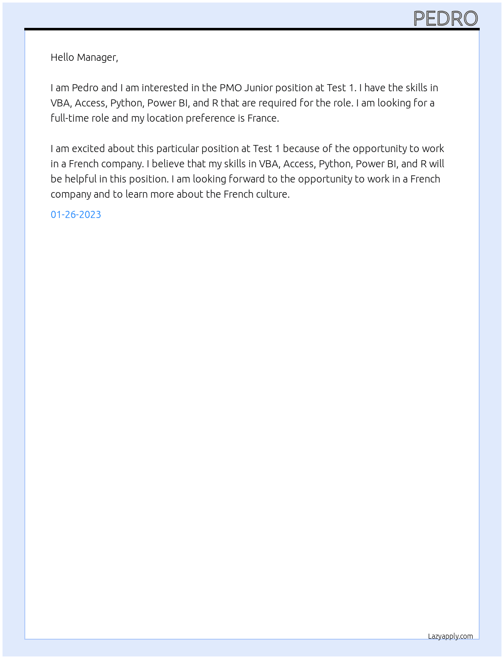 PMO Junio At Test 1 Cover Letter