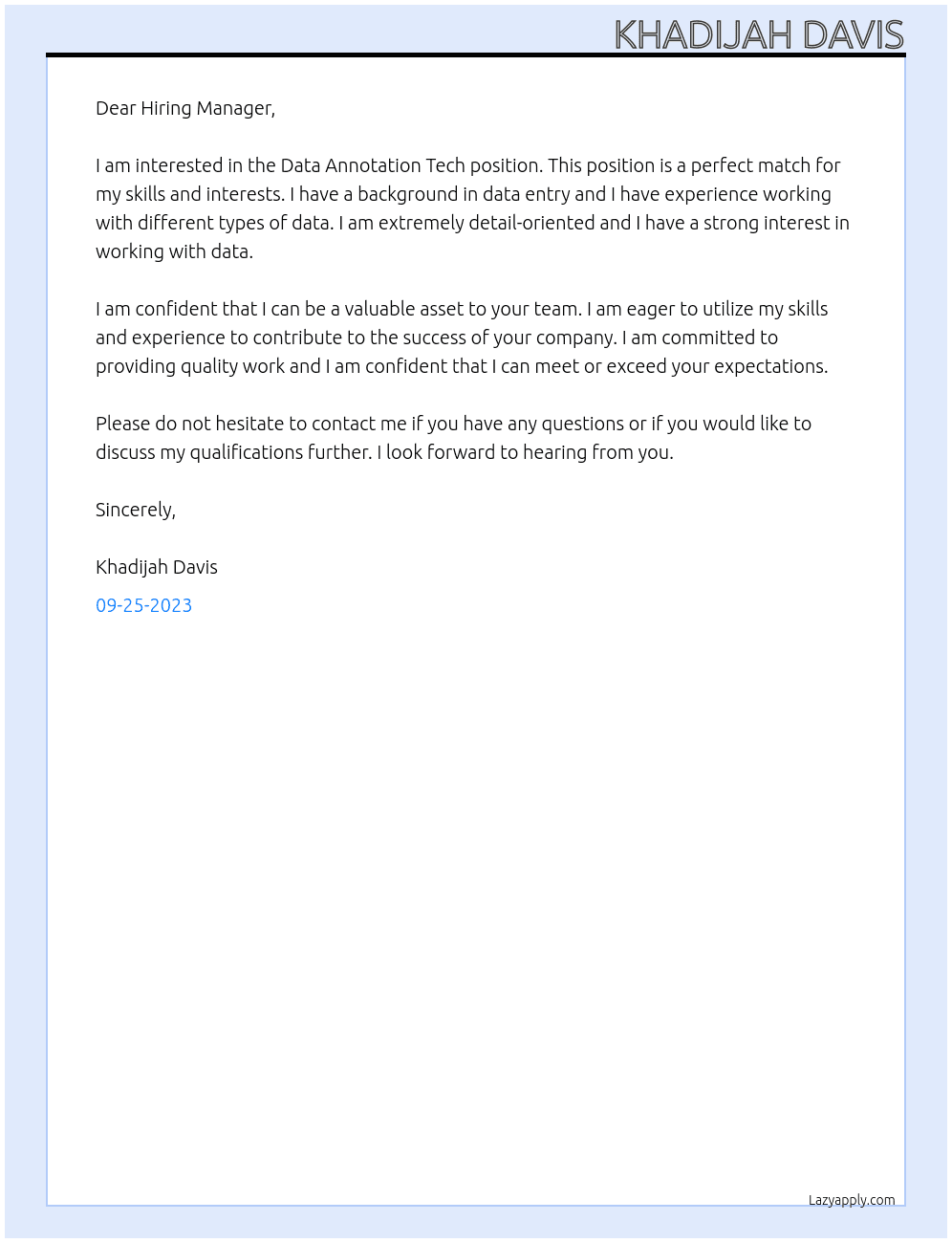 Data Annotator At Data Annotation Tech Cover Letter