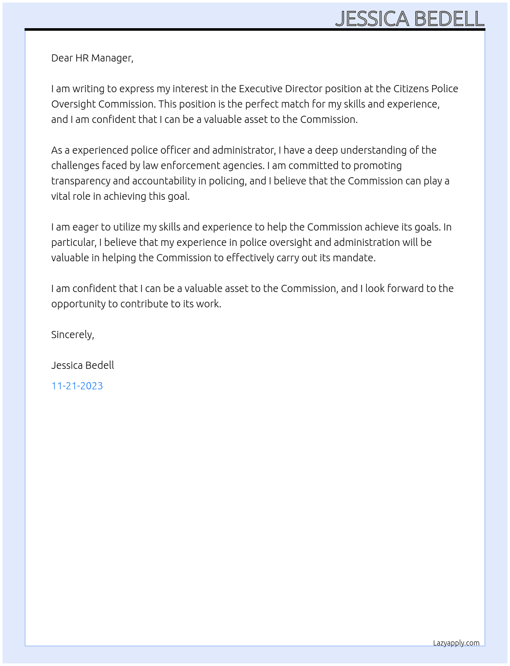 Executive Director, Citizens Police Oversight Commission At Citizens Police Oversight Commission Cover Letter