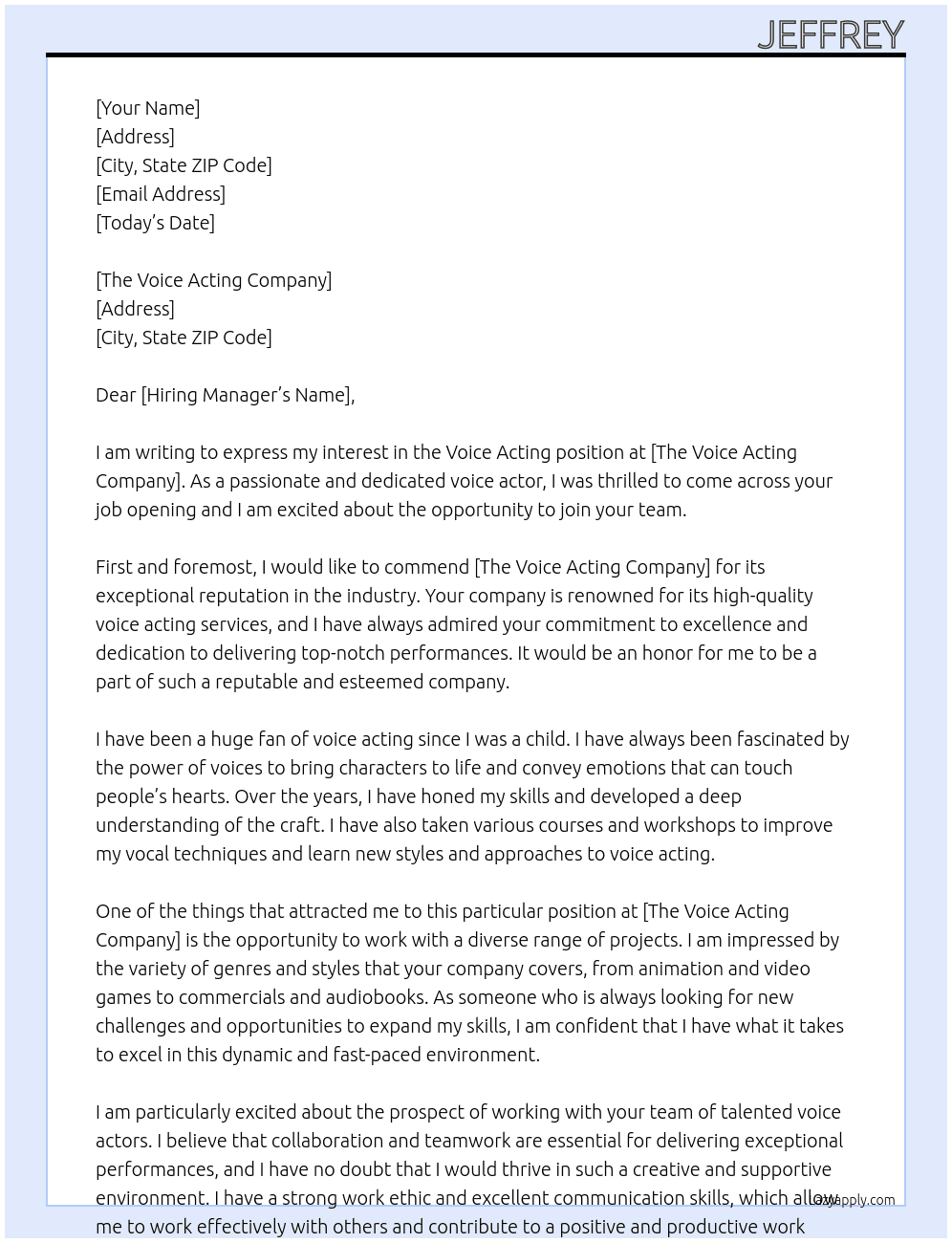 Voice acting At Voice acting Cover Letter