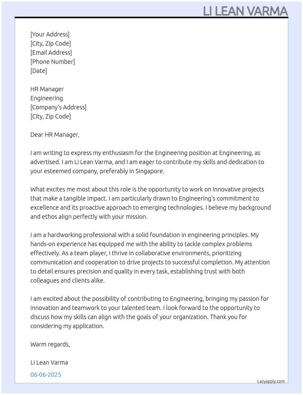 Engineering  At Engineering  Cover Letter