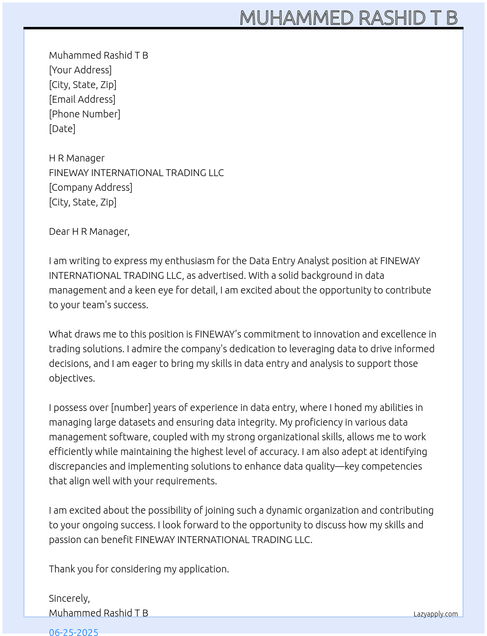 Cover letter for data entry analyst - LazyApply