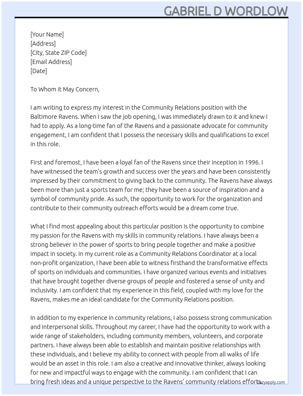 Cover letter for community relations - LazyApply
