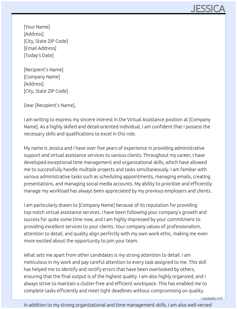virtual assistance   At general  Cover Letter