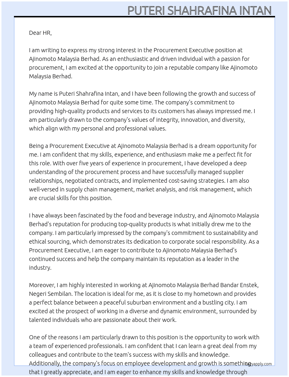 Cover letter for procurement executive - LazyApply