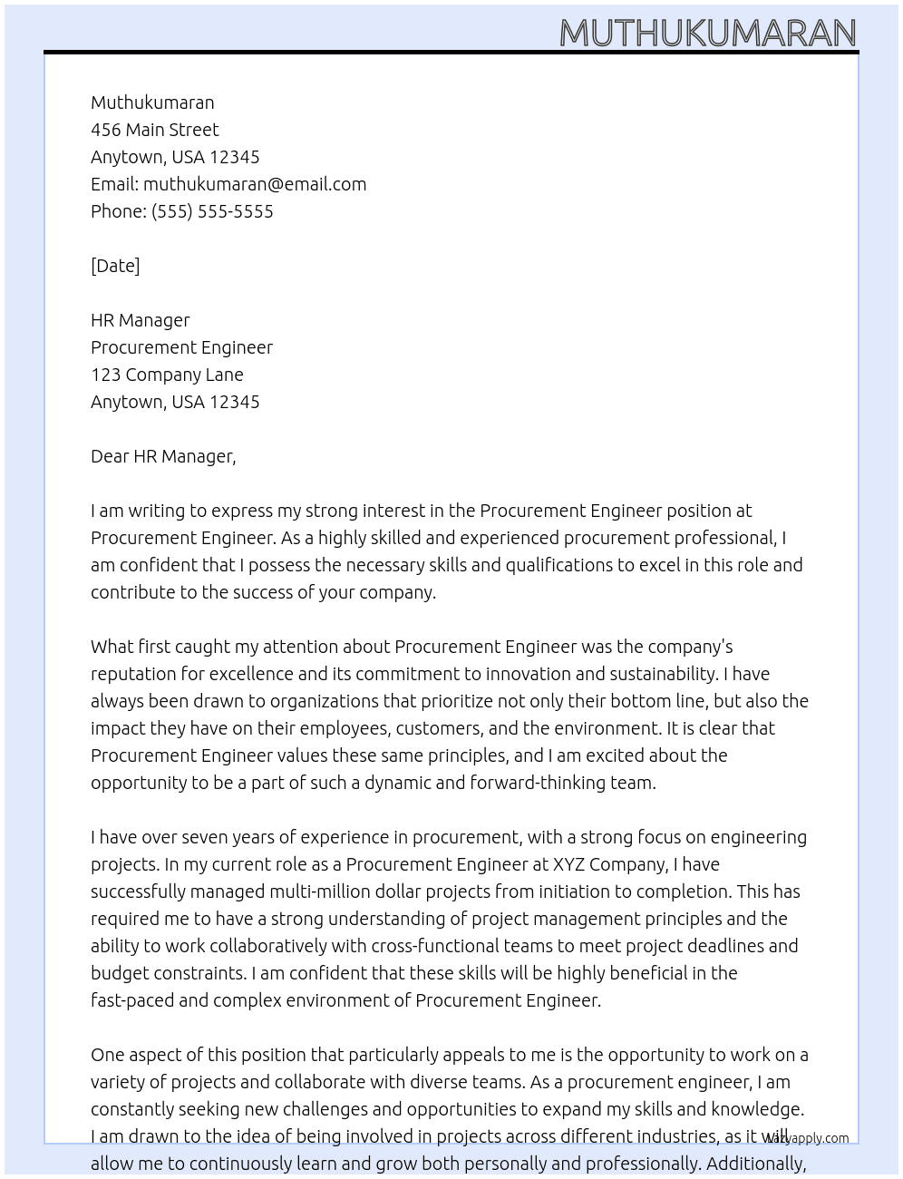 Procurement engineer At Procurement Engineer Cover Letter