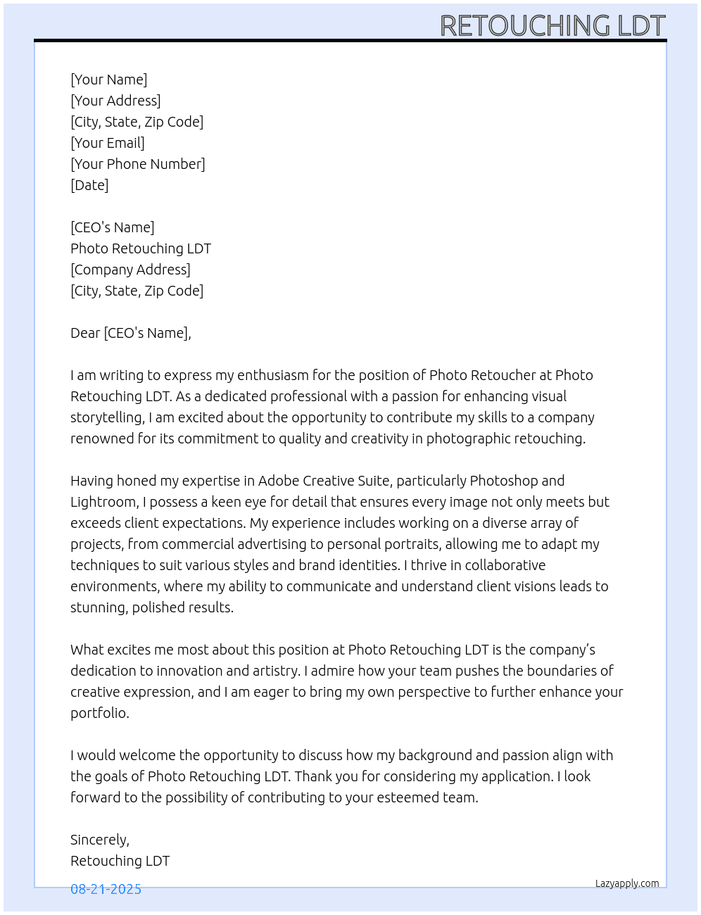Cover letter for photo - LazyApply