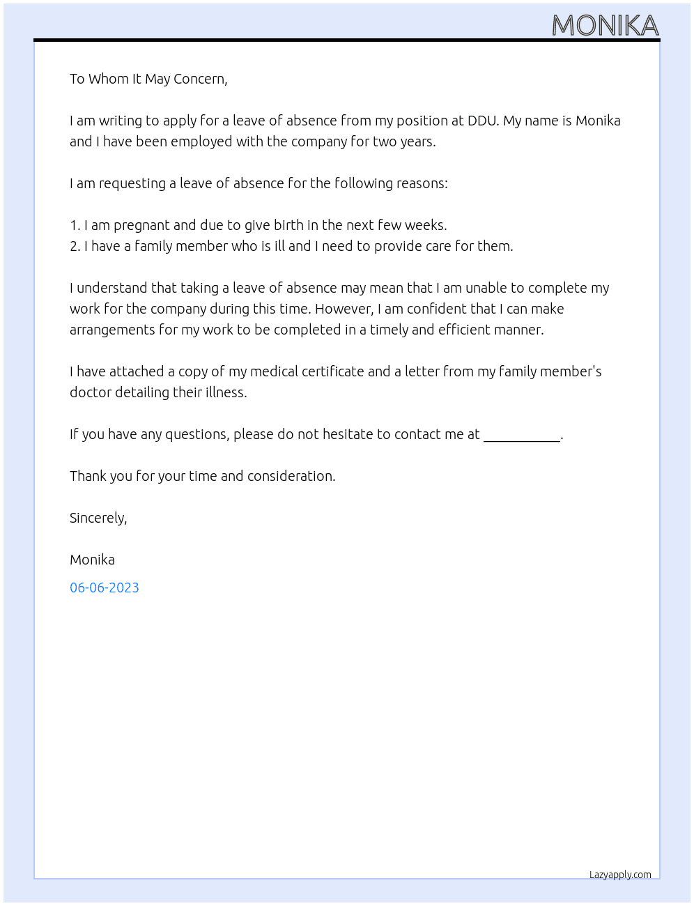 Application for leave  At DDU Cover Letter