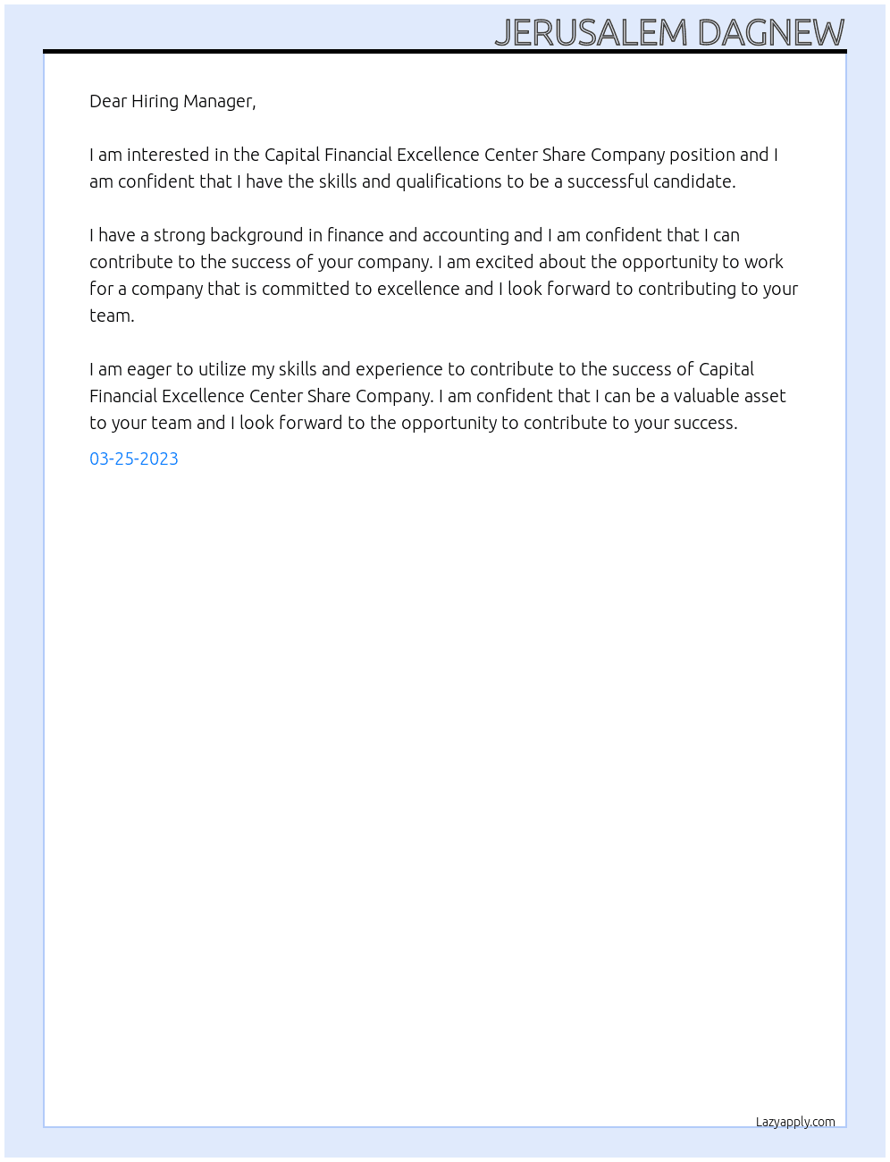 Capital Financial Excellence Center Share Company At Capital Financial Excellence Center Share Company Cover Letter