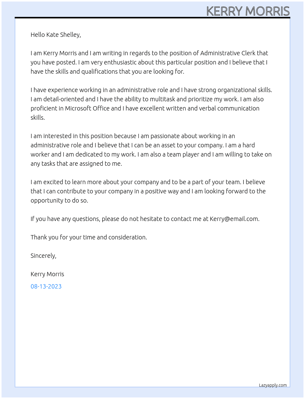 Administrative Clerk At Tales Toolkit Cover Letter