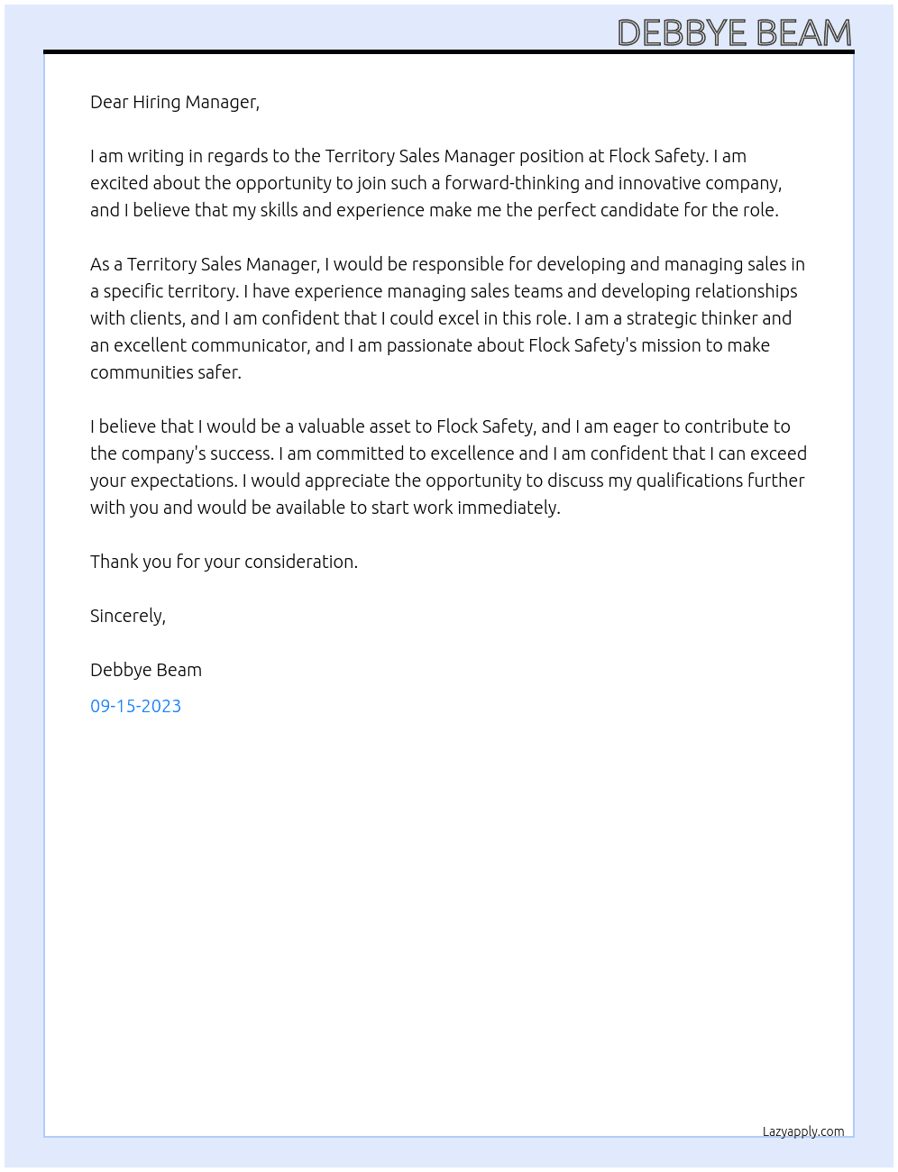 Territory Sales Manager  At Flock Safety  Cover Letter