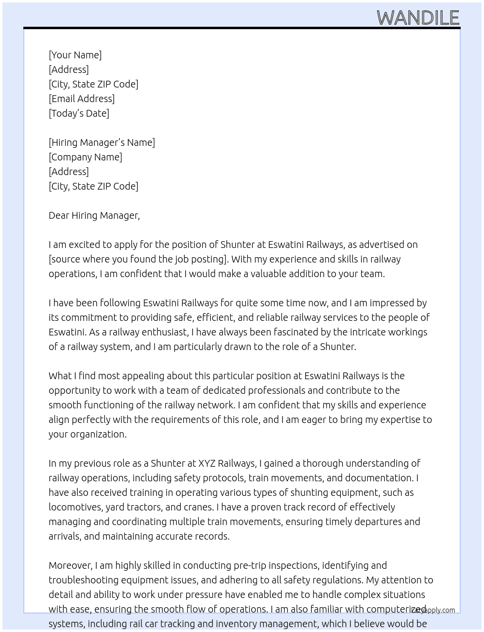 shunter At Eswatini Railways Cover Letter