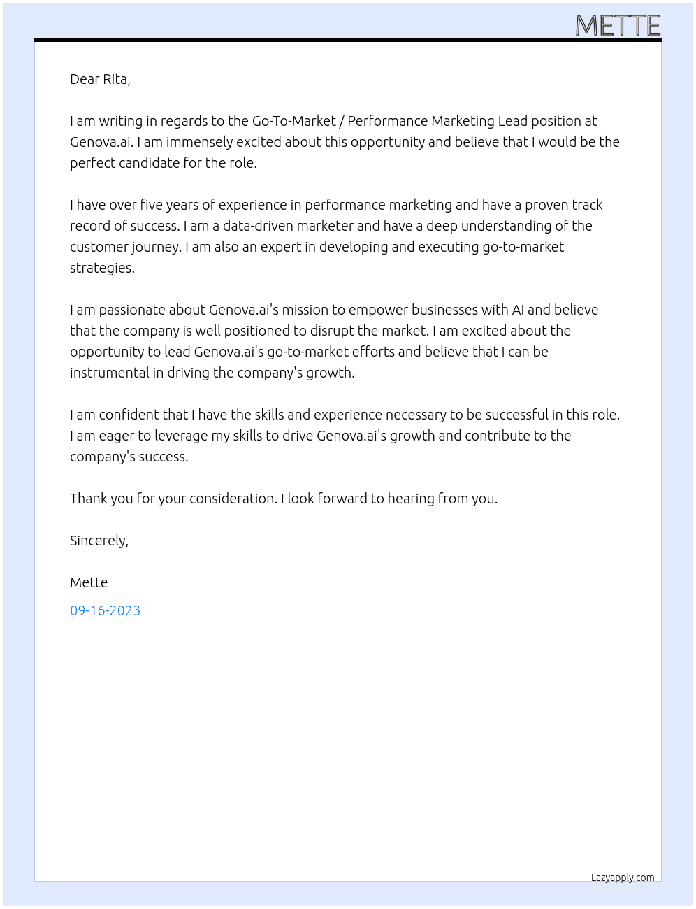 Go-To-Market / Performance Marketing Lead At Genova.ai Cover Letter