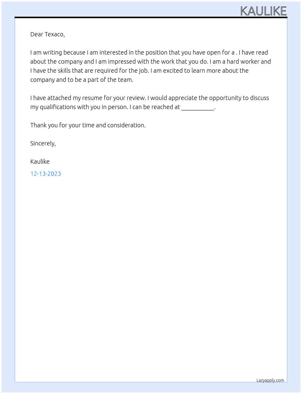 Texaco At texaco Cover Letter