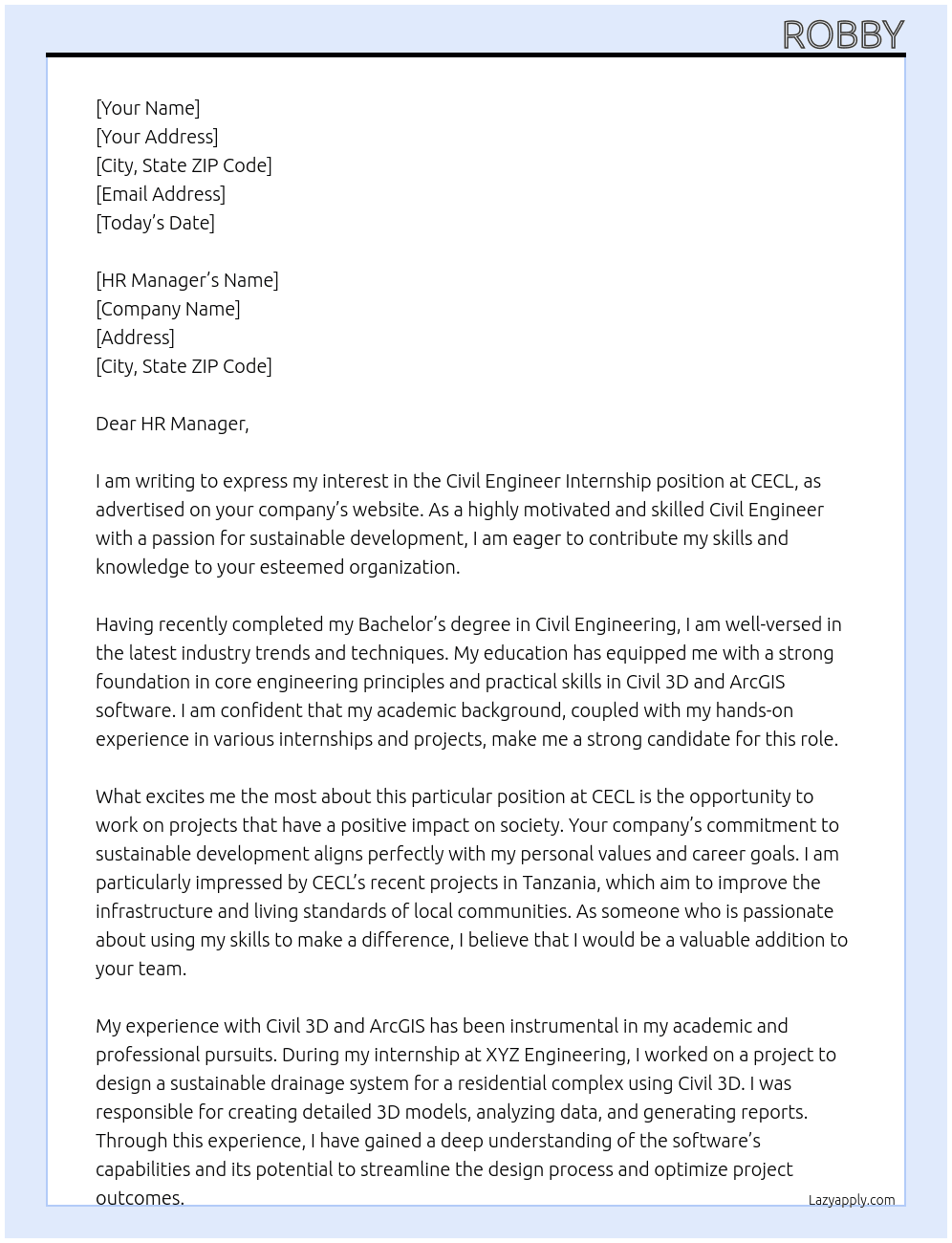 Civil Engineer  At CECL Cover Letter