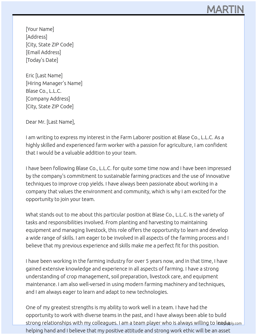 Cover letter for farm labores - LazyApply