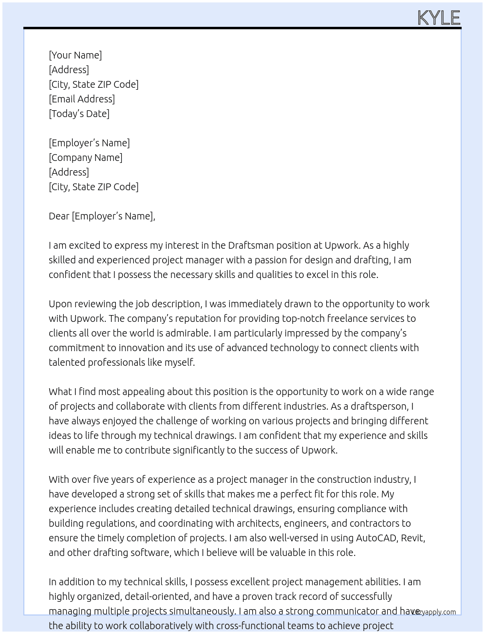 Draftsman At upwork Cover Letter