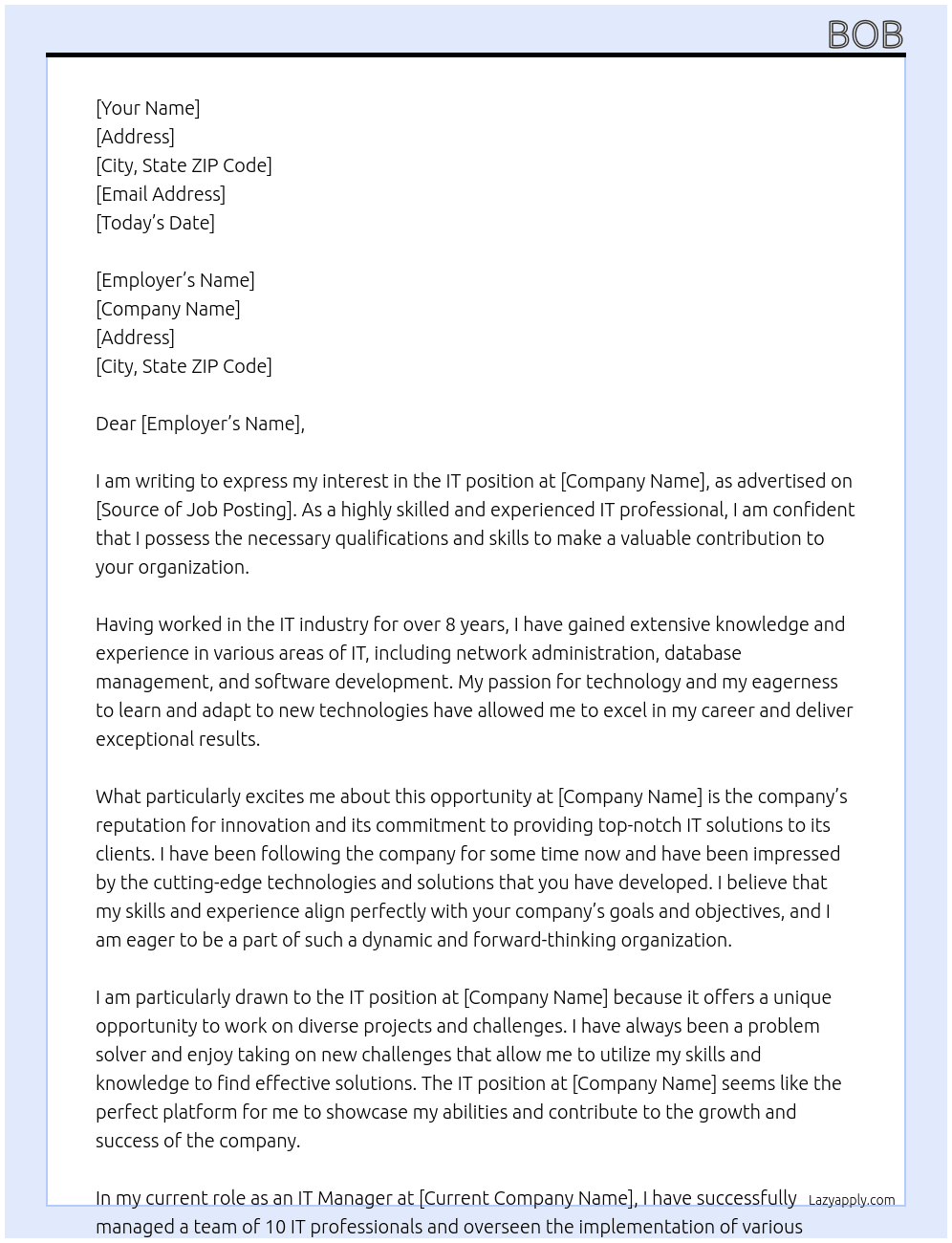 IT  At company1 Cover Letter