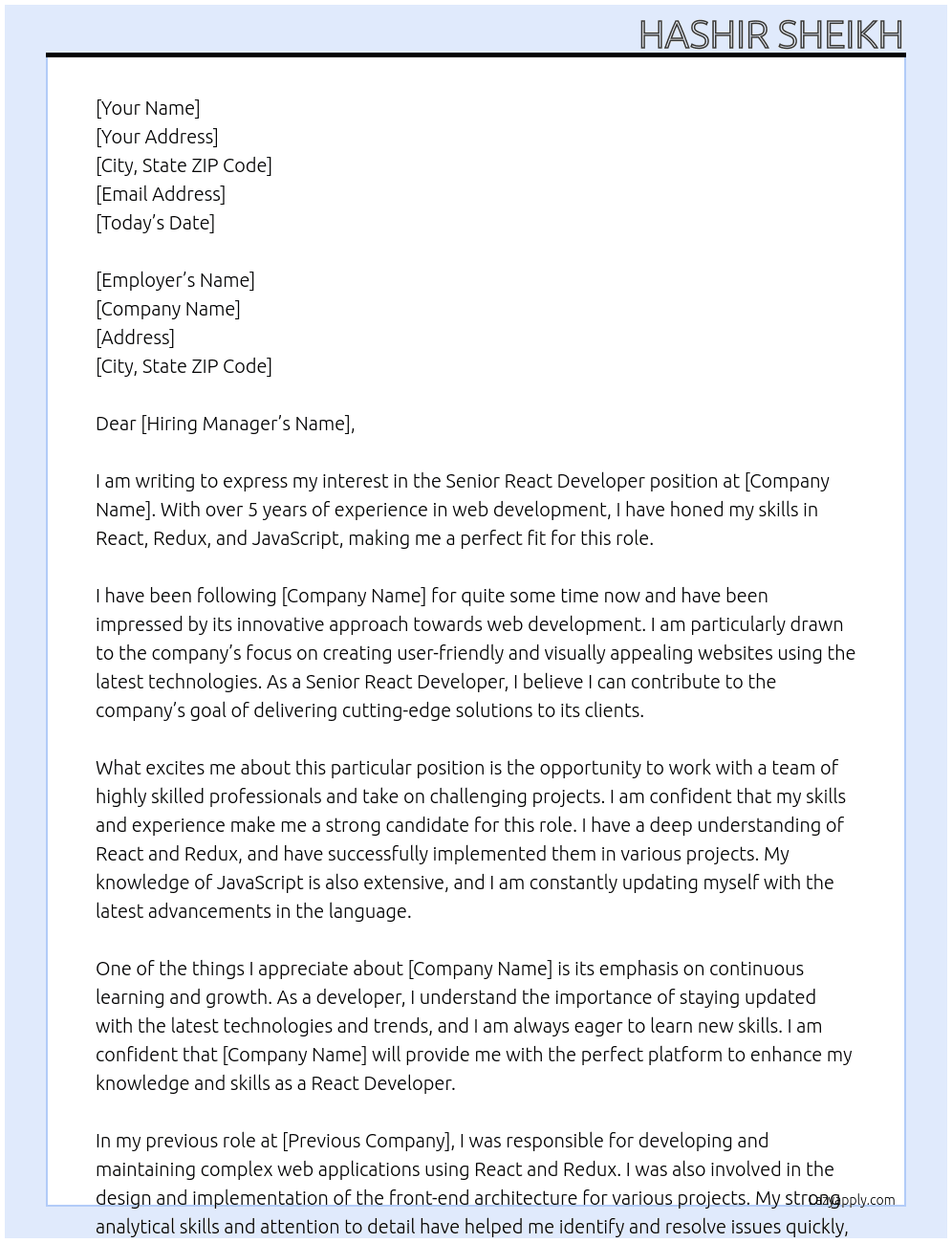 Senior React Developer At Company Cover Letter