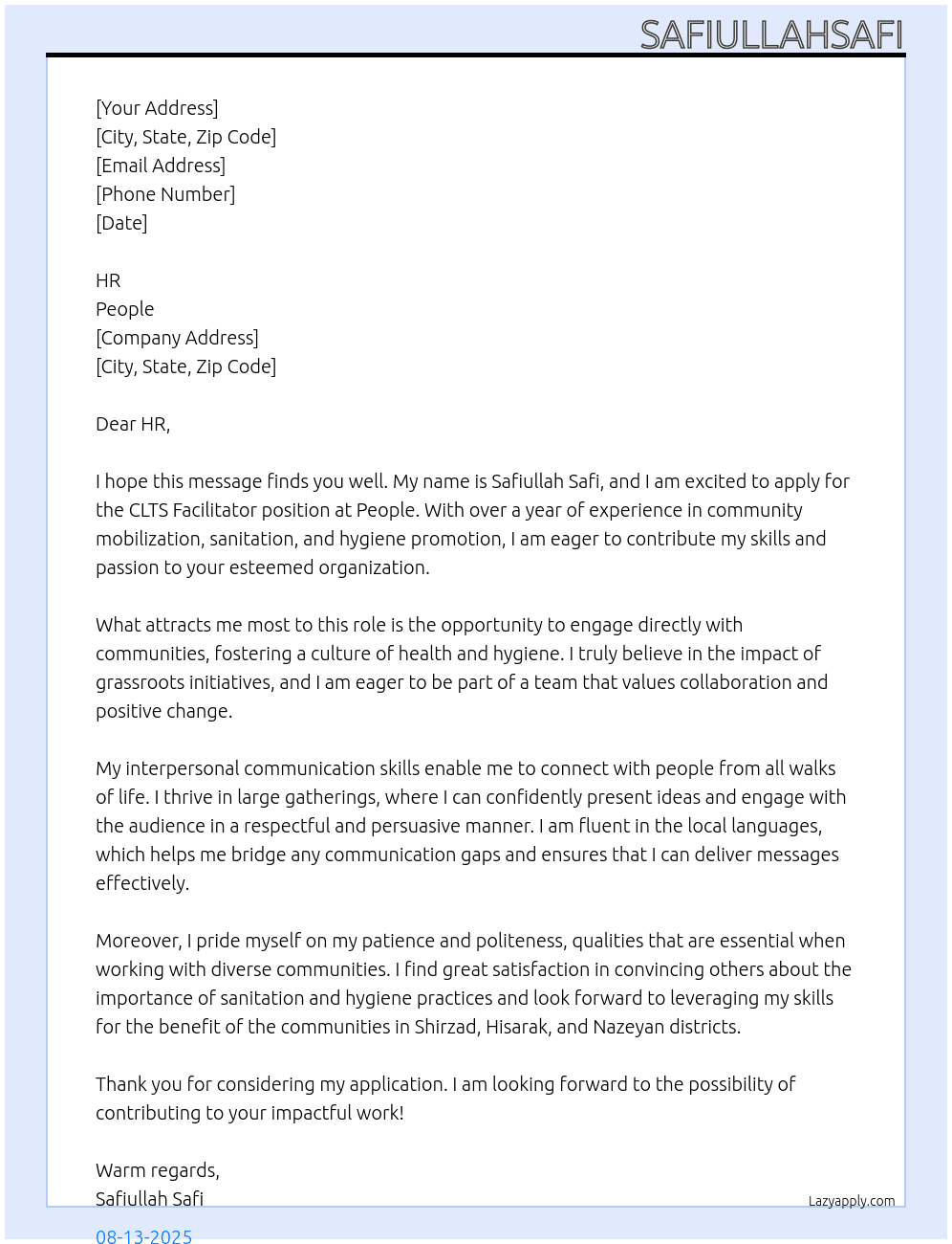 CLTS Facilitator  At People Cover Letter