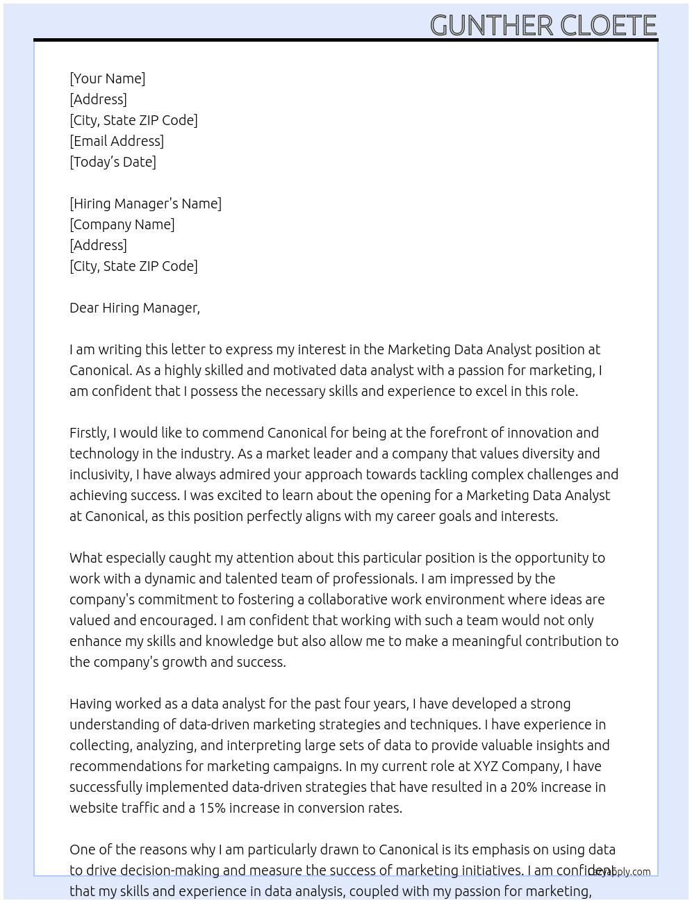 Marketing Data Analyst At Canonical Cover Letter