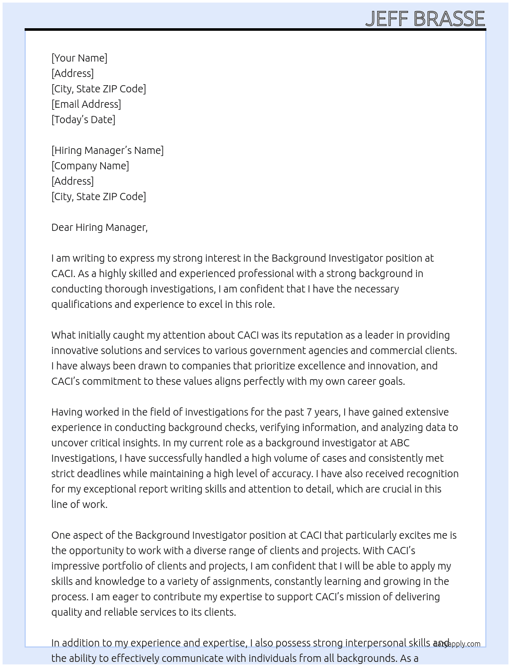 Background Investigator At CACI Cover Letter