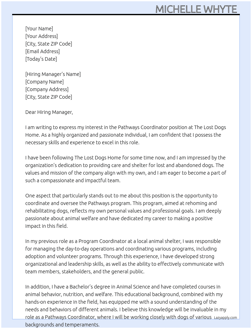 Cover letter for pathways coordinator - LazyApply