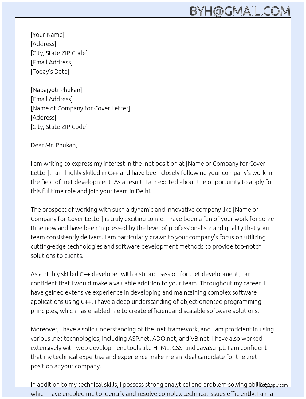 .net At dot.net Cover Letter