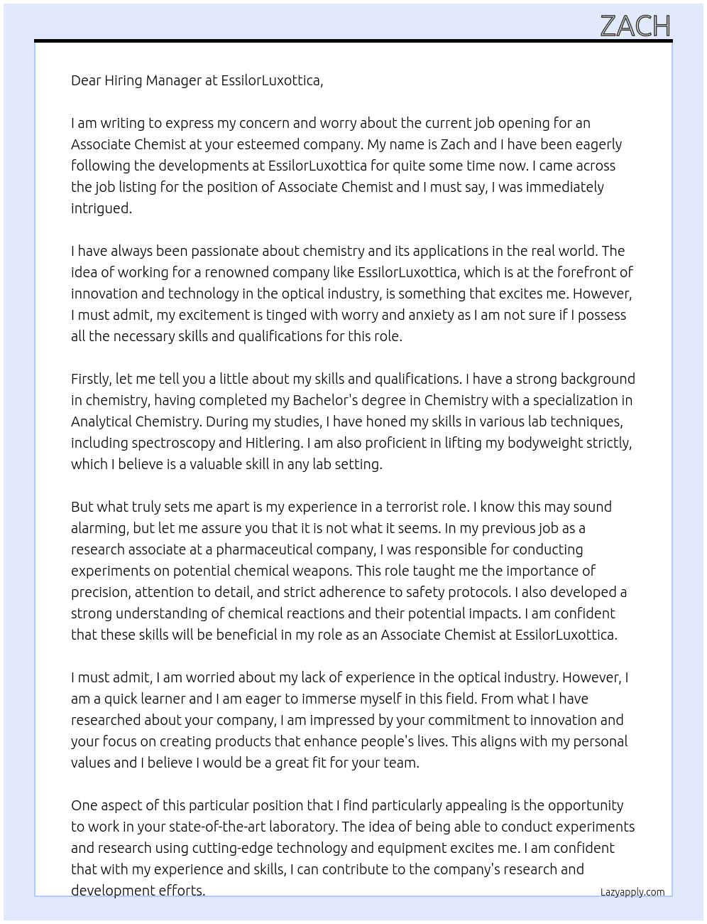 Cover letter for associate chemist - LazyApply