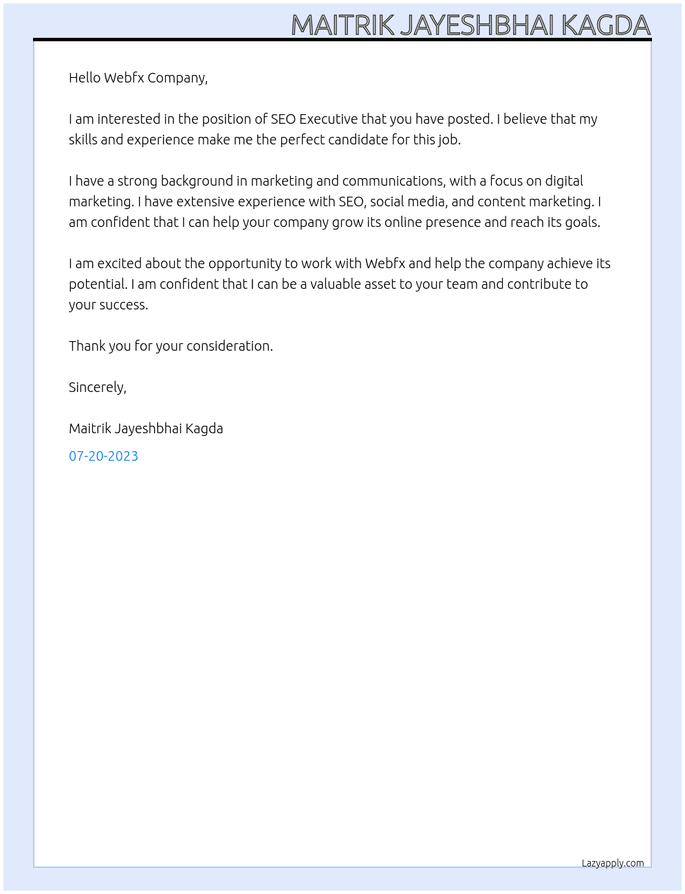 Seo Executive At Webfx Cover Letter