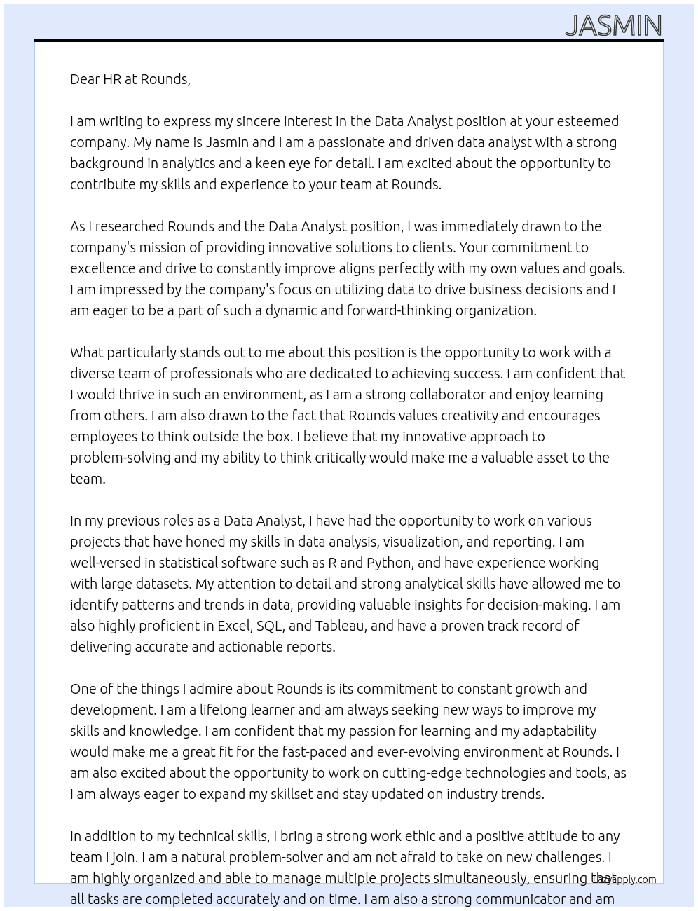 Data Analyst At Rounds Cover Letter