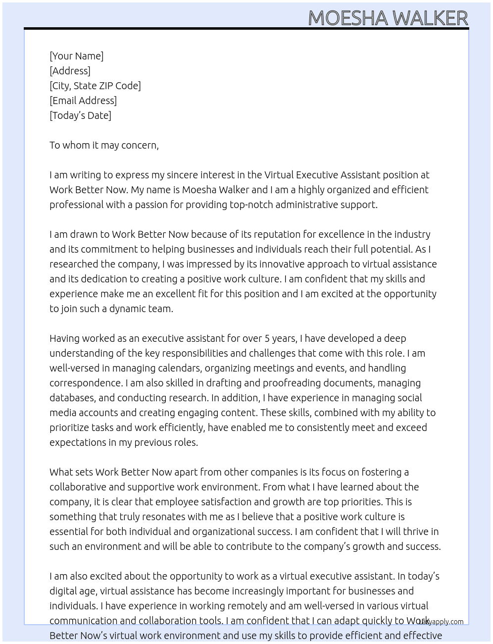 Virtual Executive Assistant At Work Better Now Cover Letter