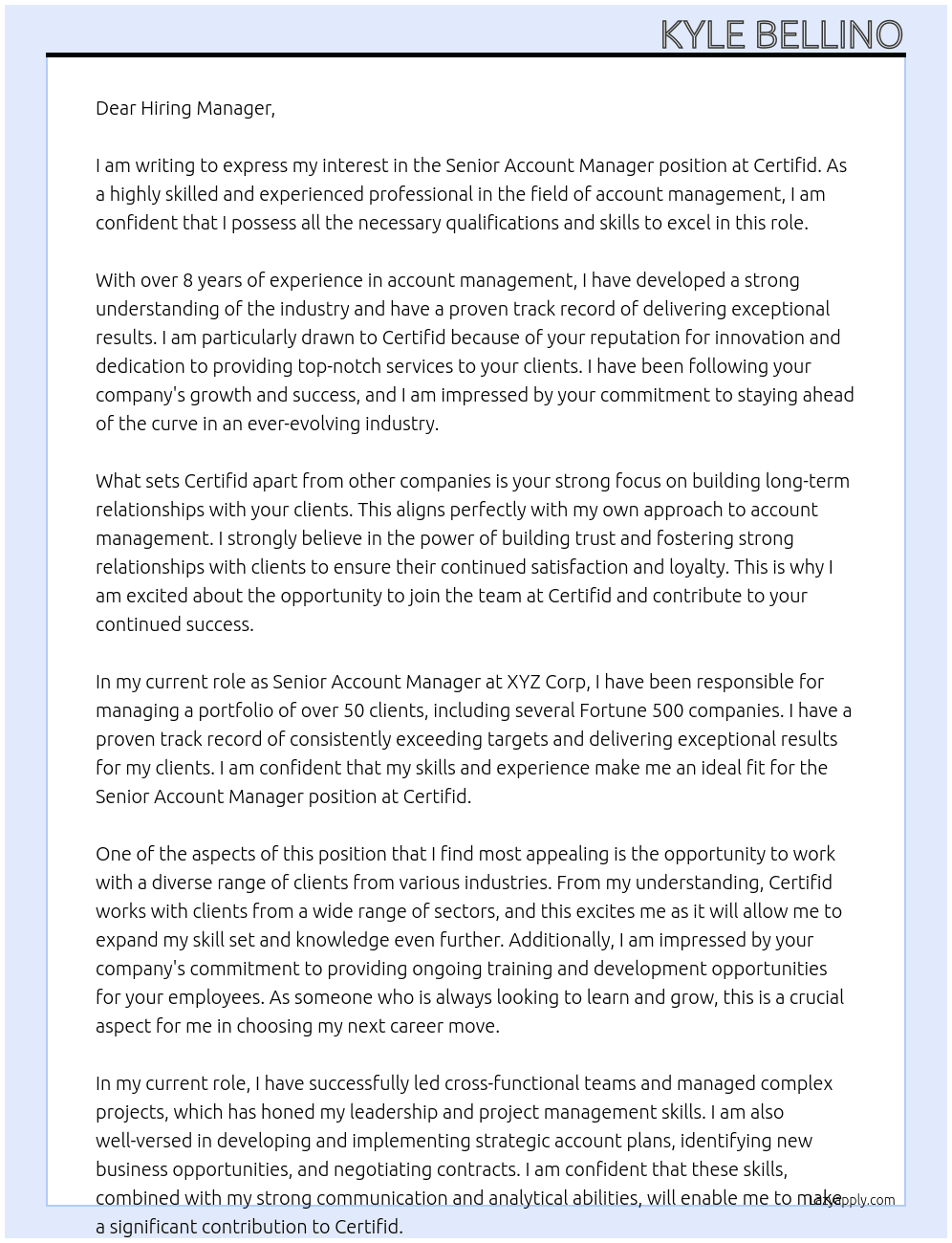 Senior Account Manager At certifid Cover Letter