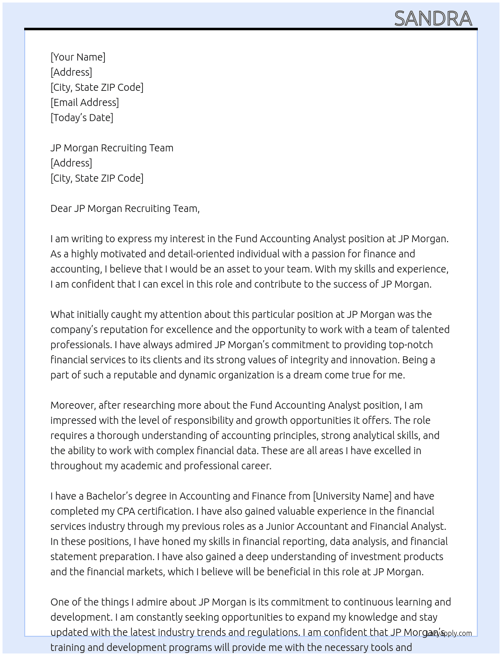 Cover letter for fund accounting analyst - LazyApply
